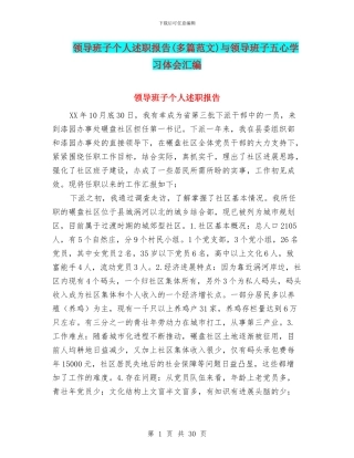 领导班子个人述职报告与领导班子五心学习体会汇编