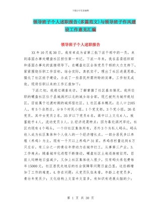 领导班子个人述职报告与领导班子作风建设工作意见汇编