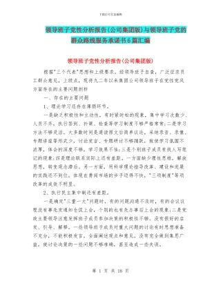 领导班子党性分析报告与领导班子党的群众路线服务承诺书6篇汇编