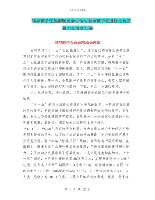 领导班子在旅游现场会讲话与领导班子在退役士兵安置大会发言汇编