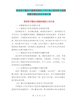 领导班子整改方案落实情况工作汇报与领导班子查摆问题专题会活动方案汇编