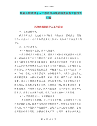 风险合规经理个人工作总结与风险排查自查工作报告汇编