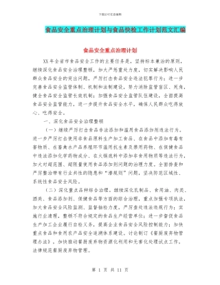 食品安全重点治理计划与食品快检工作计划范文汇编