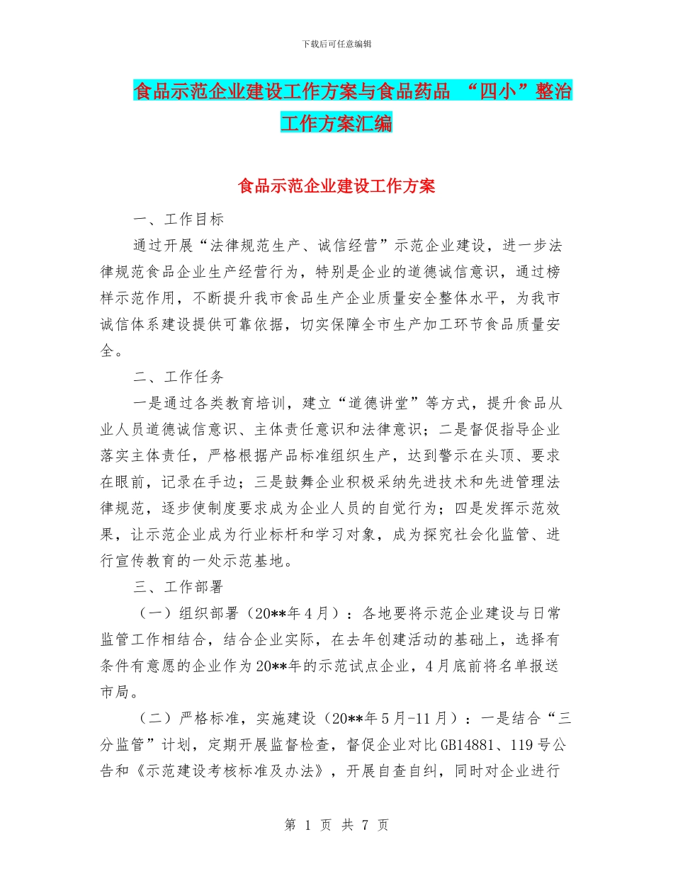 食品示范企业建设工作方案与食品药品_第1页