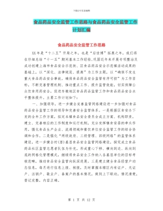 食品药品安全监管工作思路与食品药品安全监管工作计划汇编