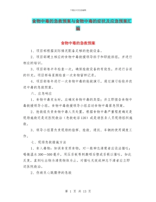 食物中毒的急救预案与食物中毒的症状及应急预案汇编