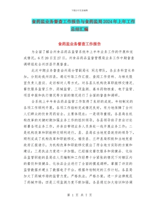 食药监业务督查工作报告与食药监局2024年上年工作总结汇编