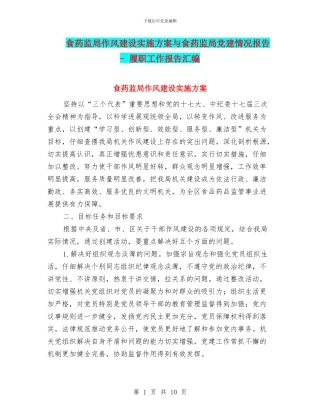 食药监局作风建设实施方案与食药监局党建情况报告