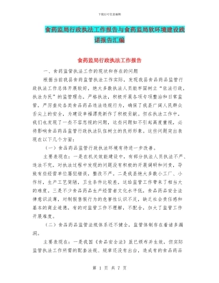 食药监局行政执法工作报告与食药监局软环境建设践诺报告汇编