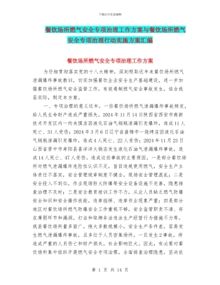 餐饮场所燃气安全专项治理工作方案与餐饮场所燃气安全专项治理行动实施方案汇编