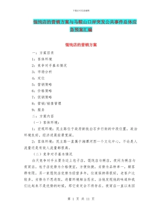 馄饨店的营销方案与马鞍山口岸突发公共事件总体应急预案汇编