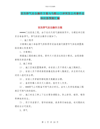 首次停气安全操作方案与马鞍山口岸突发公共事件总体应急预案汇编