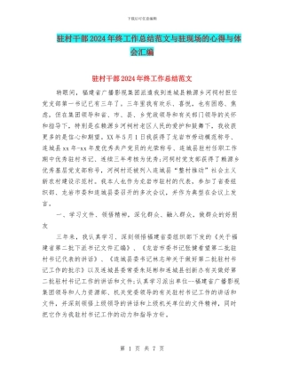 驻村干部2024年终工作总结范文与驻现场的心得与体会汇编