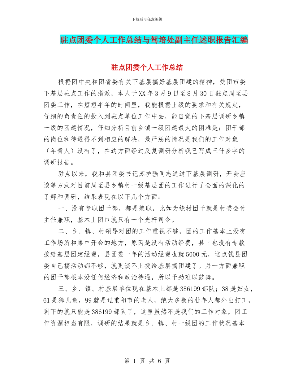 驻点团委个人工作总结与驾培处副主任述职报告汇编_第1页