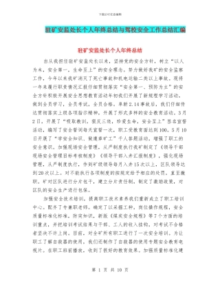 驻矿安监处长个人年终总结与驾校安全工作总结汇编