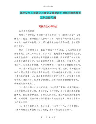 驾驶安全心得体会与高危及重要用户供用电隐患排查工作总结汇编