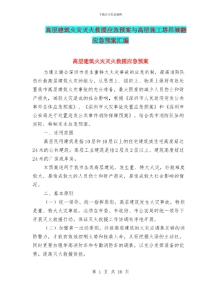 高层建筑火灾灭火救援应急预案与高层施工塔吊倾翻应急预案汇编
