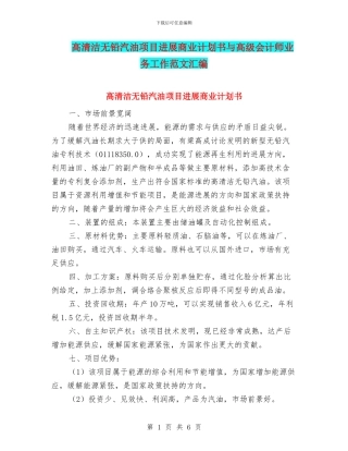 高清洁无铅汽油项目发展商业计划书与高级会计师业务工作范文汇编