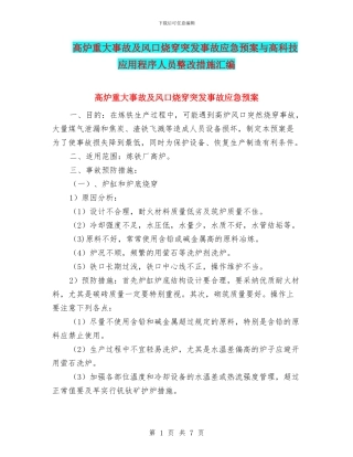 高炉重大事故及风口烧穿突发事故应急预案与高科技应用程序人员整改措施汇编
