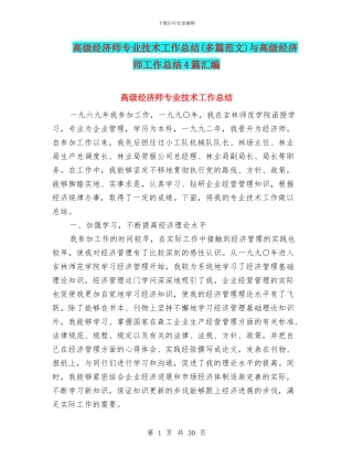 高级经济师专业技术工作总结与高级经济师工作总结4篇汇编