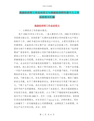 高级经济师工作总结范文与高级经济师年度个人工作总结范文汇编