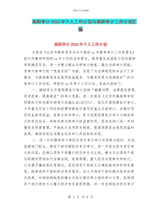 高职审计2024年个人工作计划与高职审计工作计划汇编