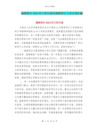 高职审计2024年工作计划与高职审计工作计划汇编