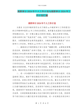 高职审计2024年个人工作计划与高职审计2024年工作计划汇编