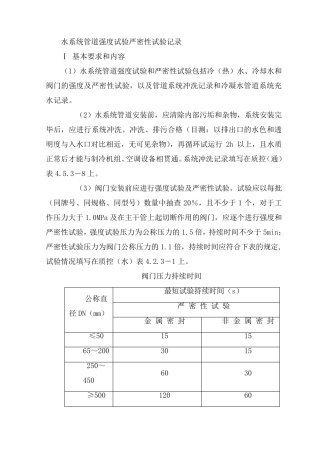 水系统管道强度试验严密性试验记录