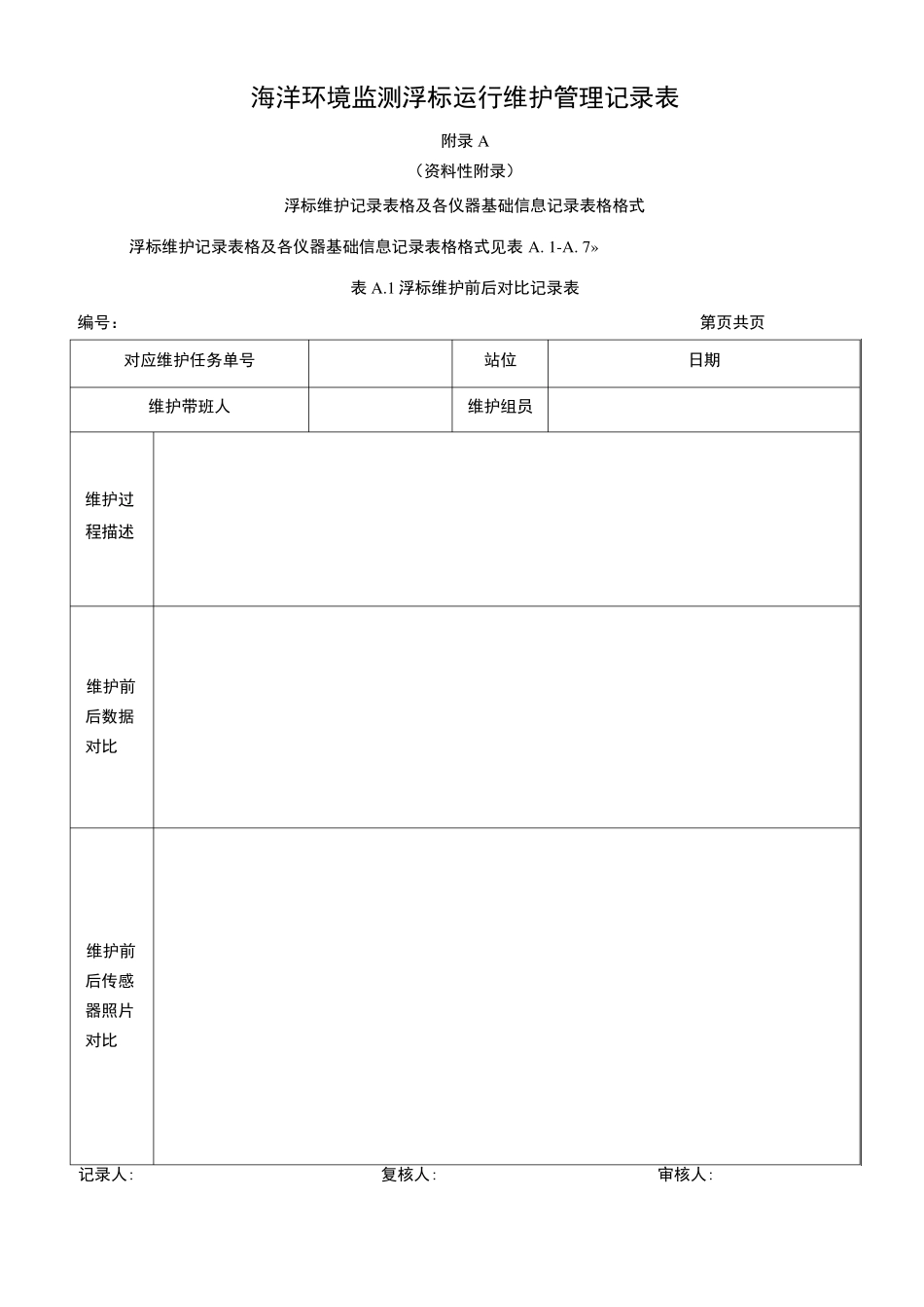 海洋环境监测浮标运行维护管理记录表_第1页
