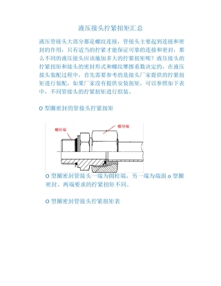 液压接头拧紧扭矩