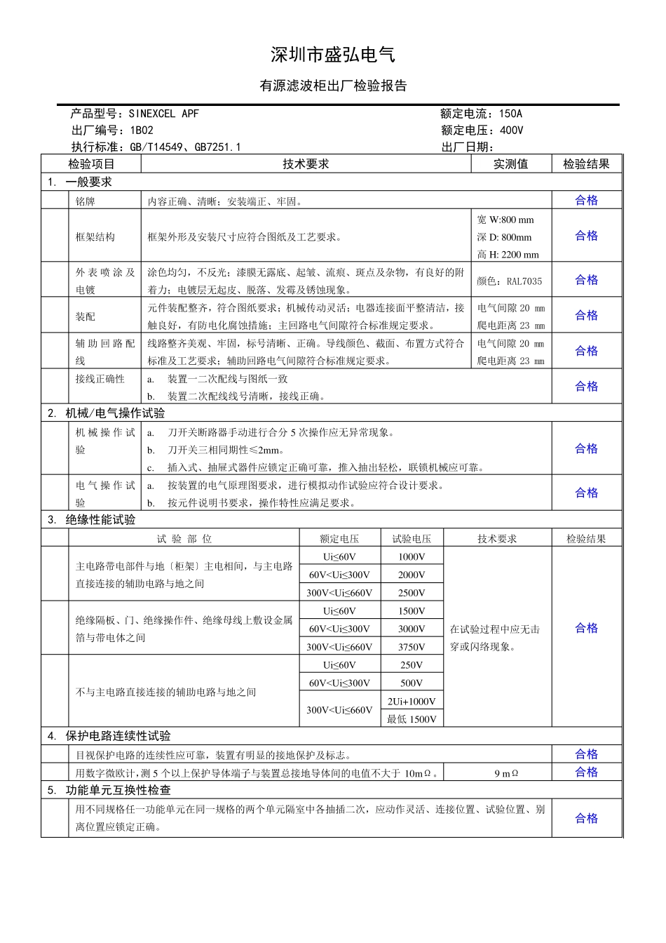 滤波柜出厂检验报告_第1页