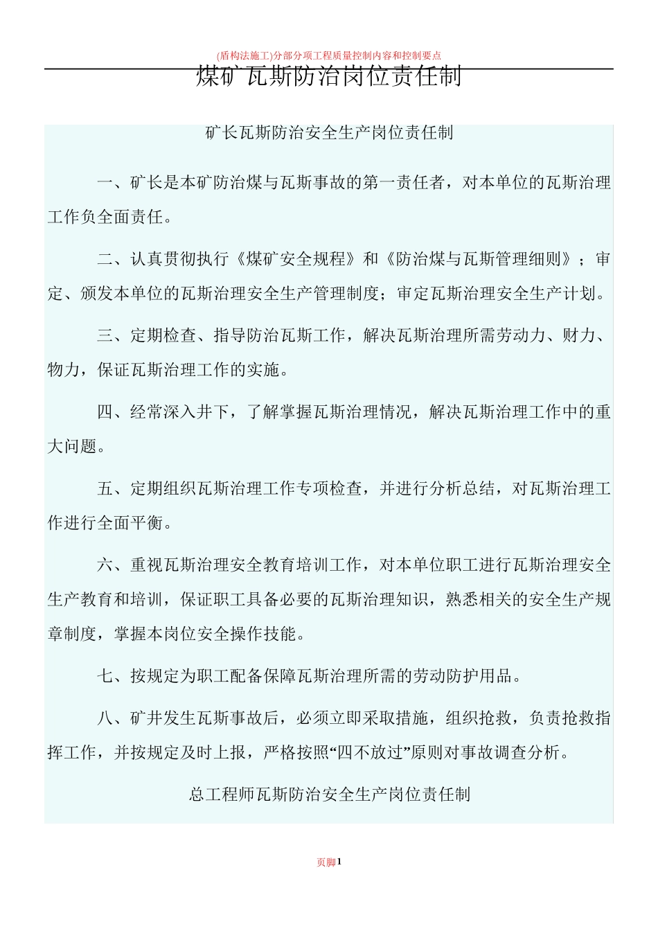 煤矿瓦斯防治岗位责任制_第1页