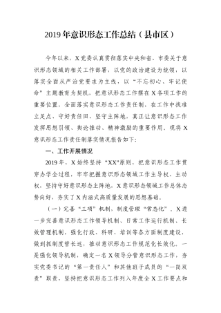 2019年意识形态工作总结（县市区）