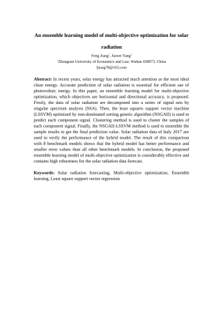 An ensemble learning model of multi-objective optimization for solar radiation