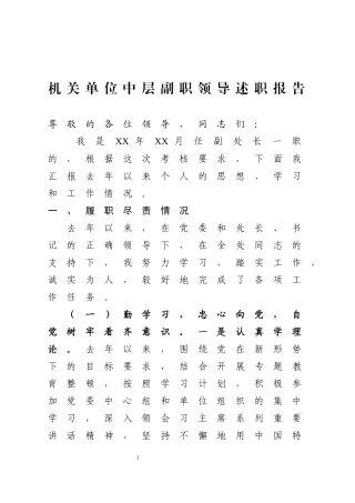 机关单位中层副职领导述职报告