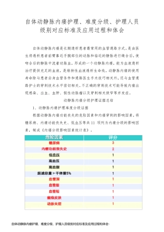 自体动静脉内瘘护理、难度分级、护理人员级别对应标准及应用过程和体会