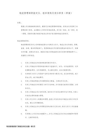 物流管理部部门职能及岗位设置
