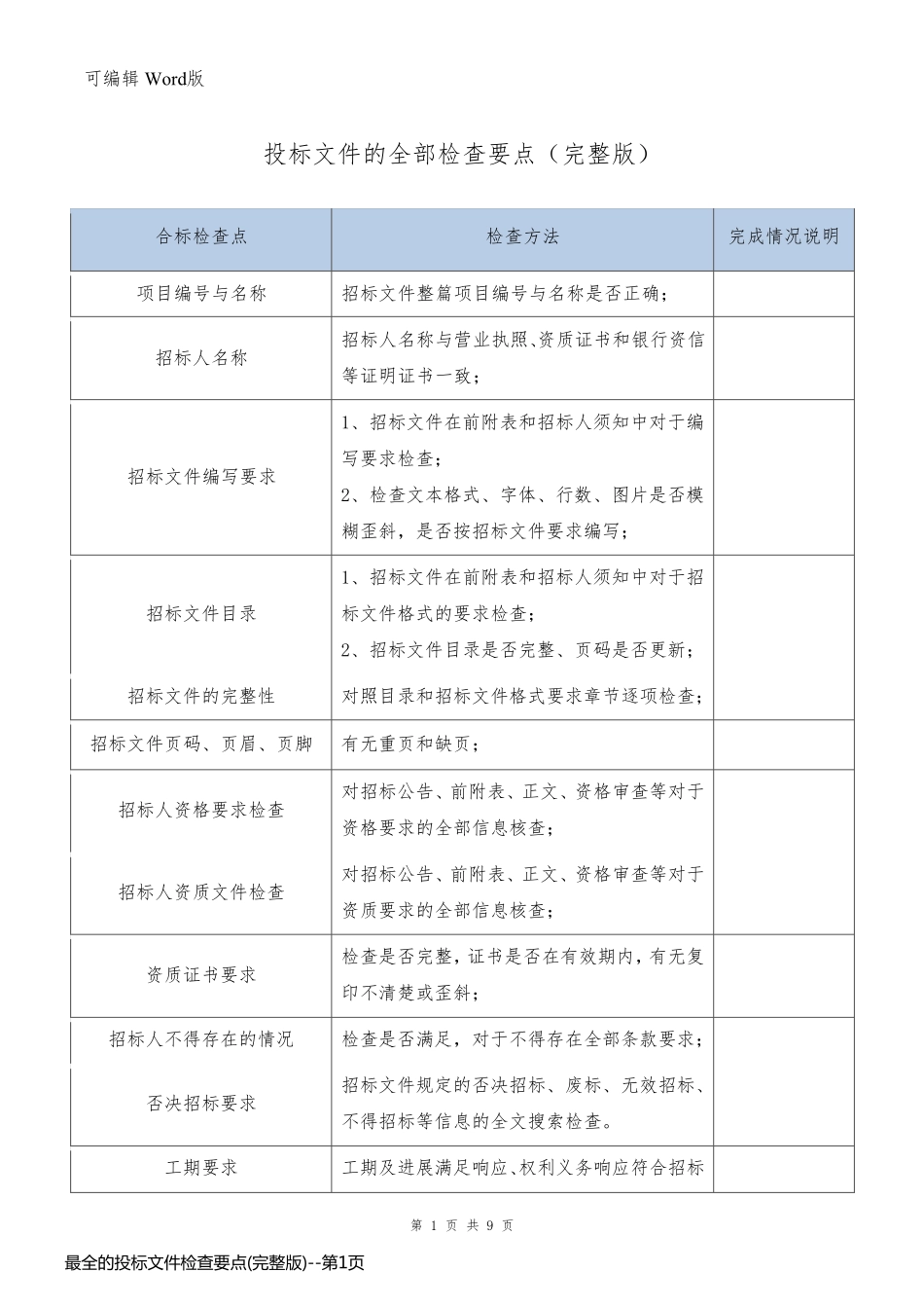 最全的投标文件检查要点(完整版)_第1页