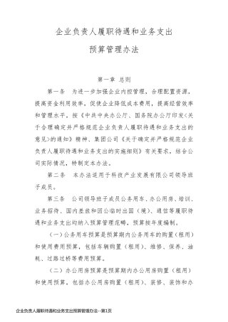 企业负责人履职待遇和业务支出预算管理办法