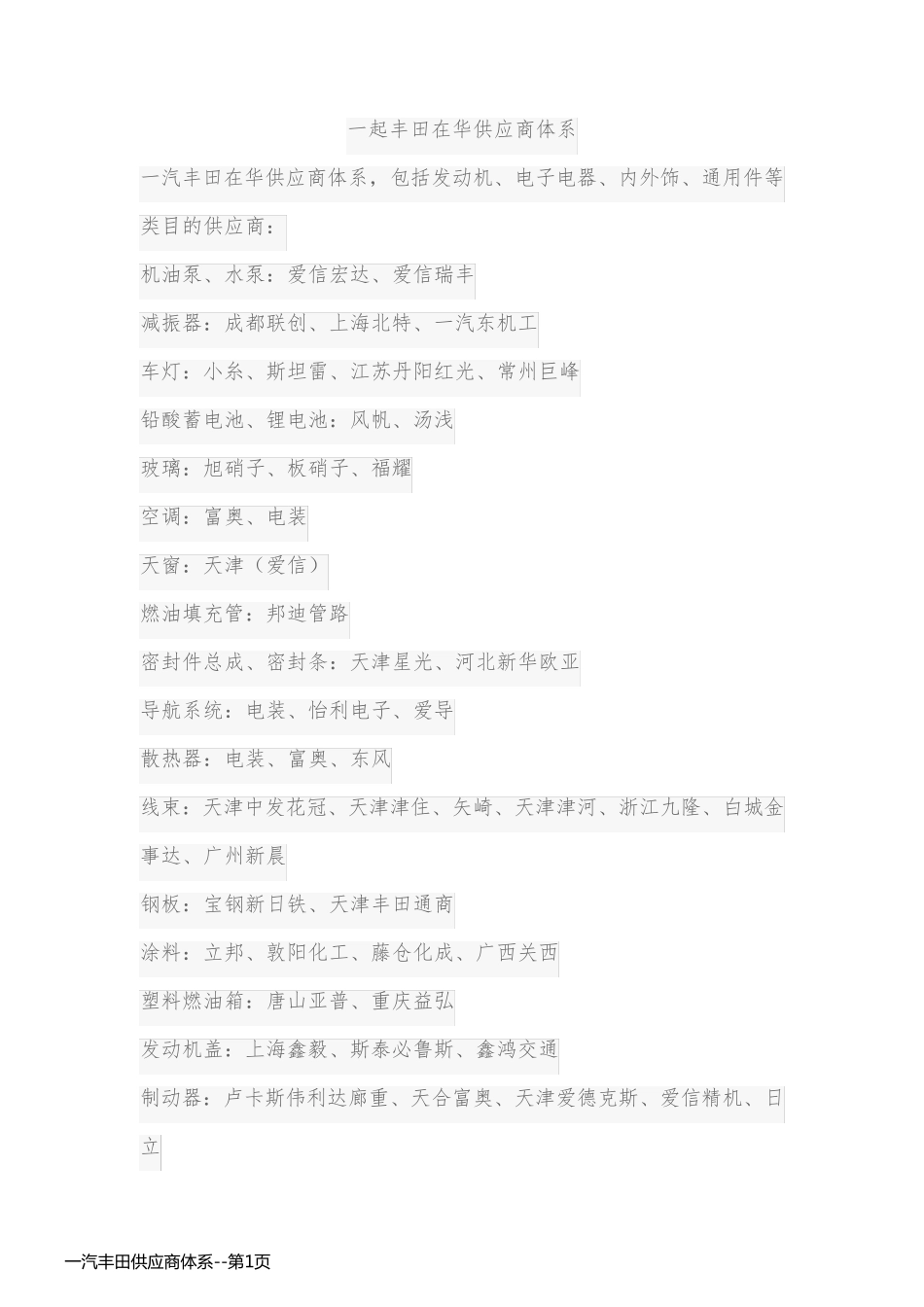 一汽丰田供应商体系_第1页