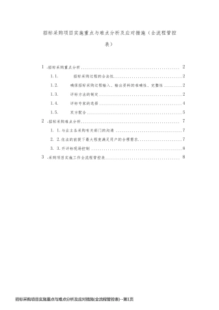 招标采购项目实施重点与难点分析及应对措施(全流程管控表)