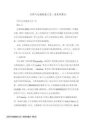 天然气生物脱硫工艺一览资料要点