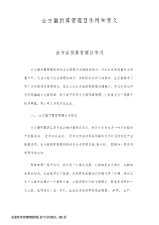 全面专项预算管理的目的作用和意义
