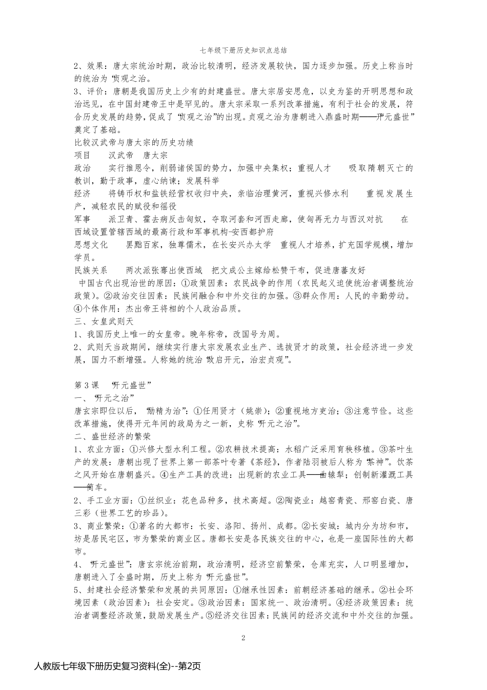 人教版七年级下册历史复习资料(全)_第2页