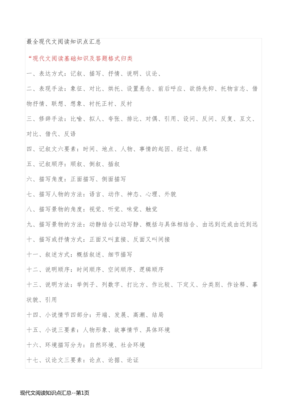 现代文阅读知识点汇总_第1页