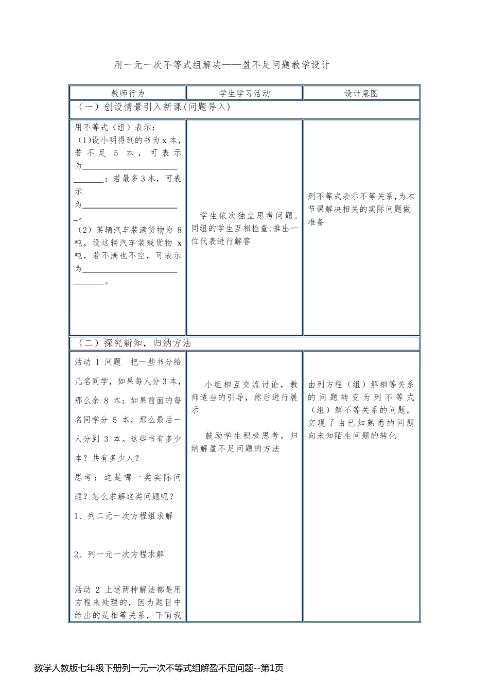 数学人教版七年级下册列一元一次不等式组解盈不足问题_第1页
