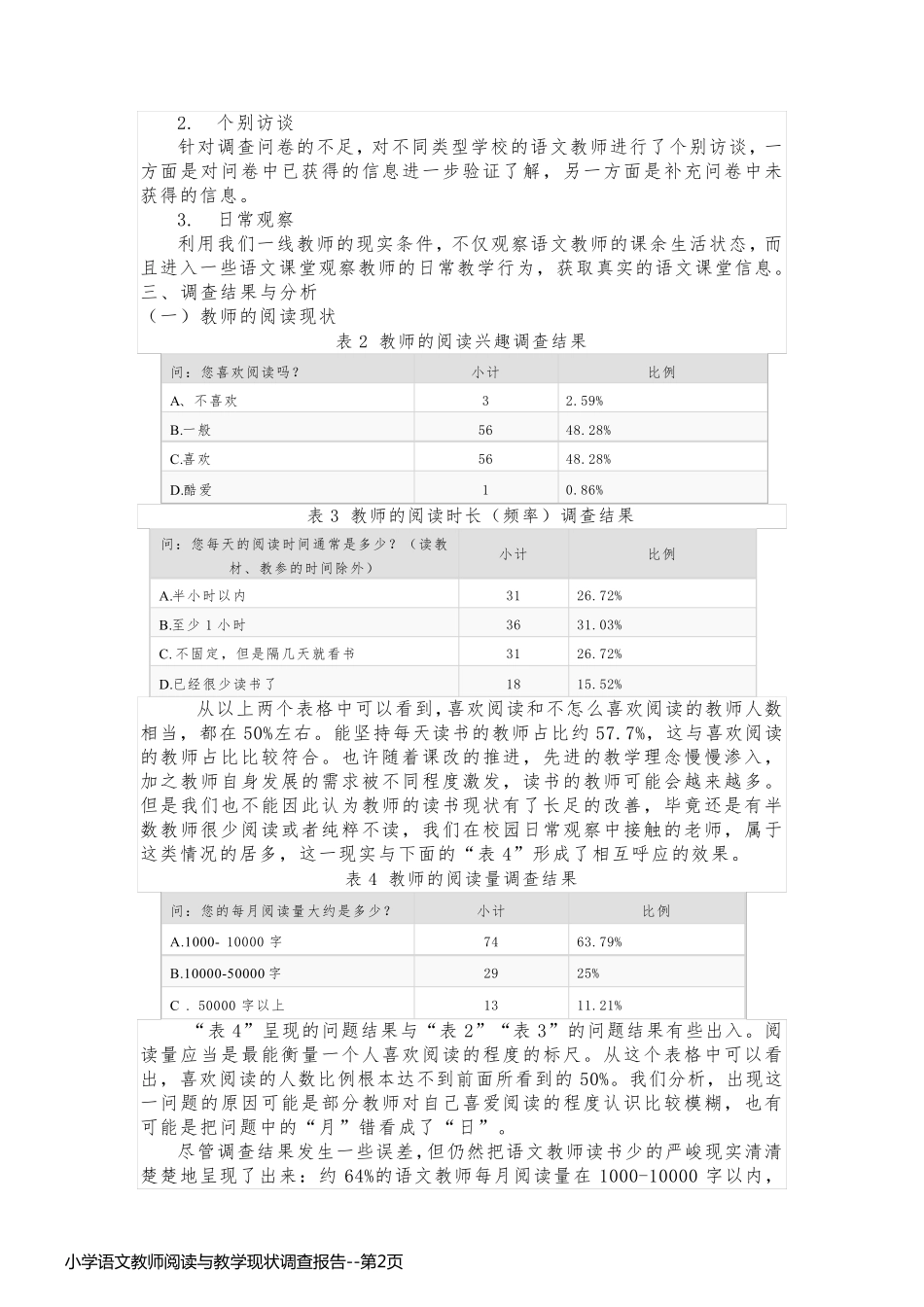 小学语文教师阅读与教学现状调查报告_第2页