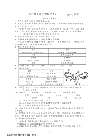 七年级下册生物期中复习资料