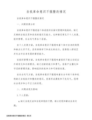 自我革命意识不强整改情况